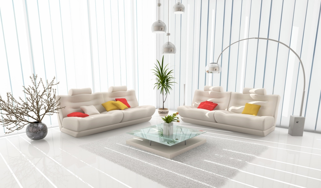 Modern White Living for 1024 x 600 widescreen resolution