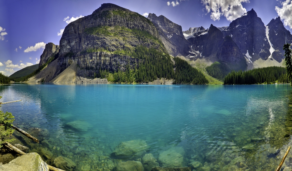 Moraine lake panorama for 1024 x 600 widescreen resolution