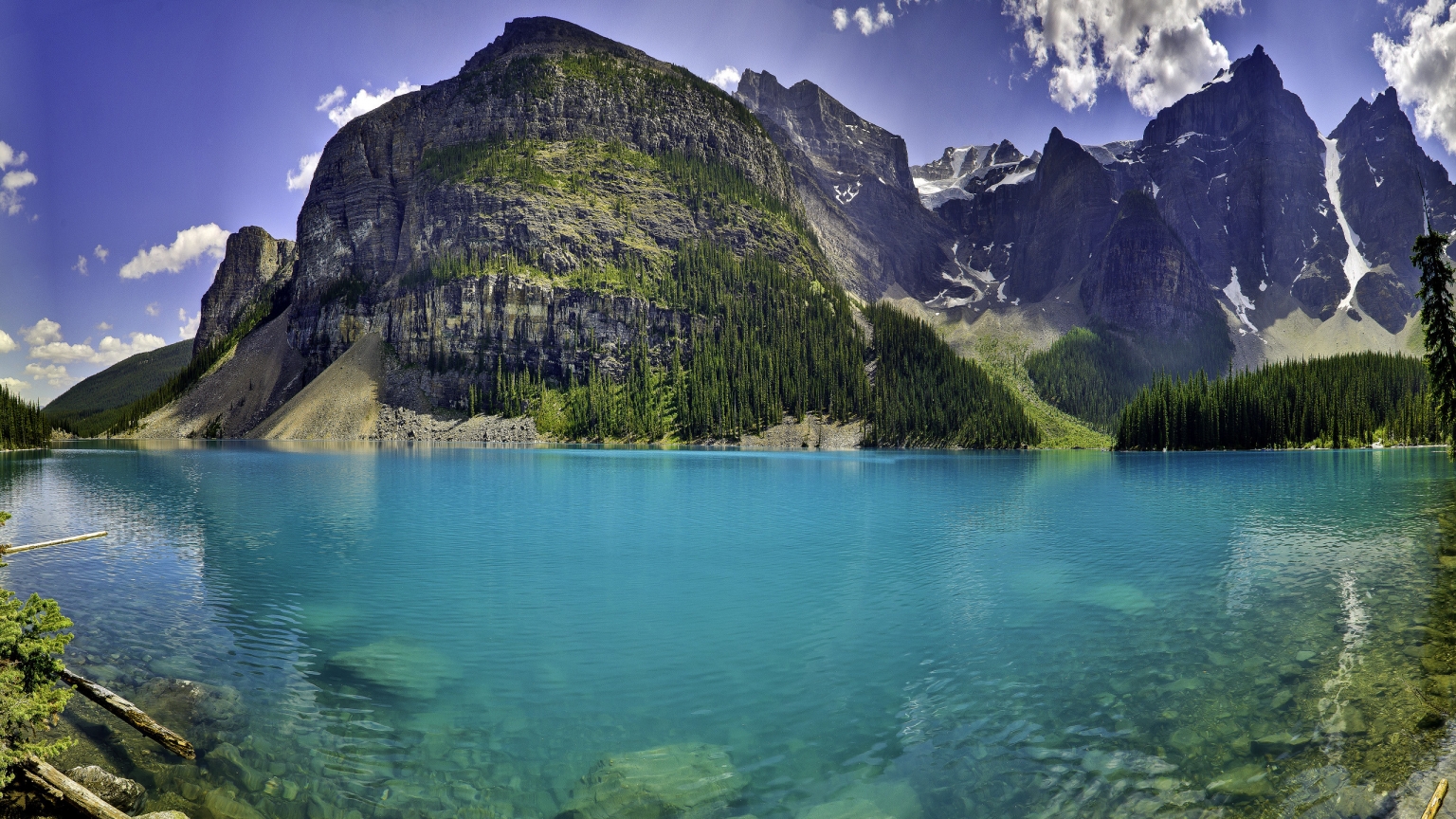 Moraine lake panorama for 1536 x 864 HDTV resolution