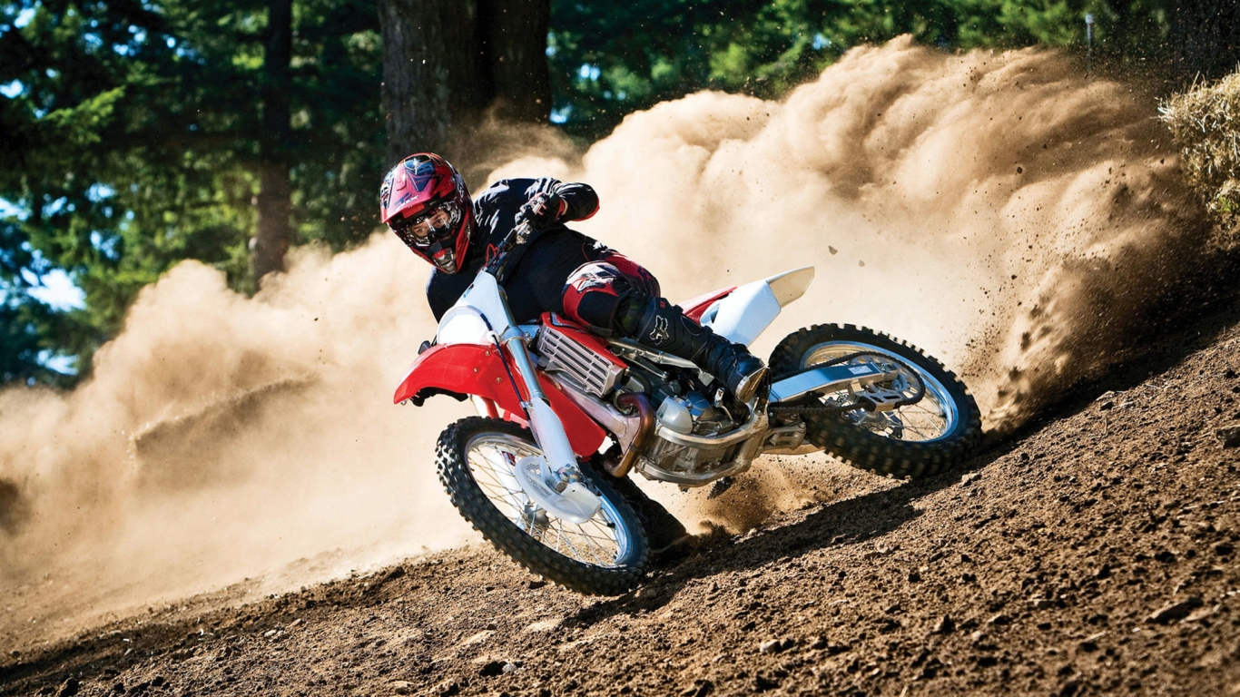 Moto Race in Forest for 1366 x 768 HDTV resolution