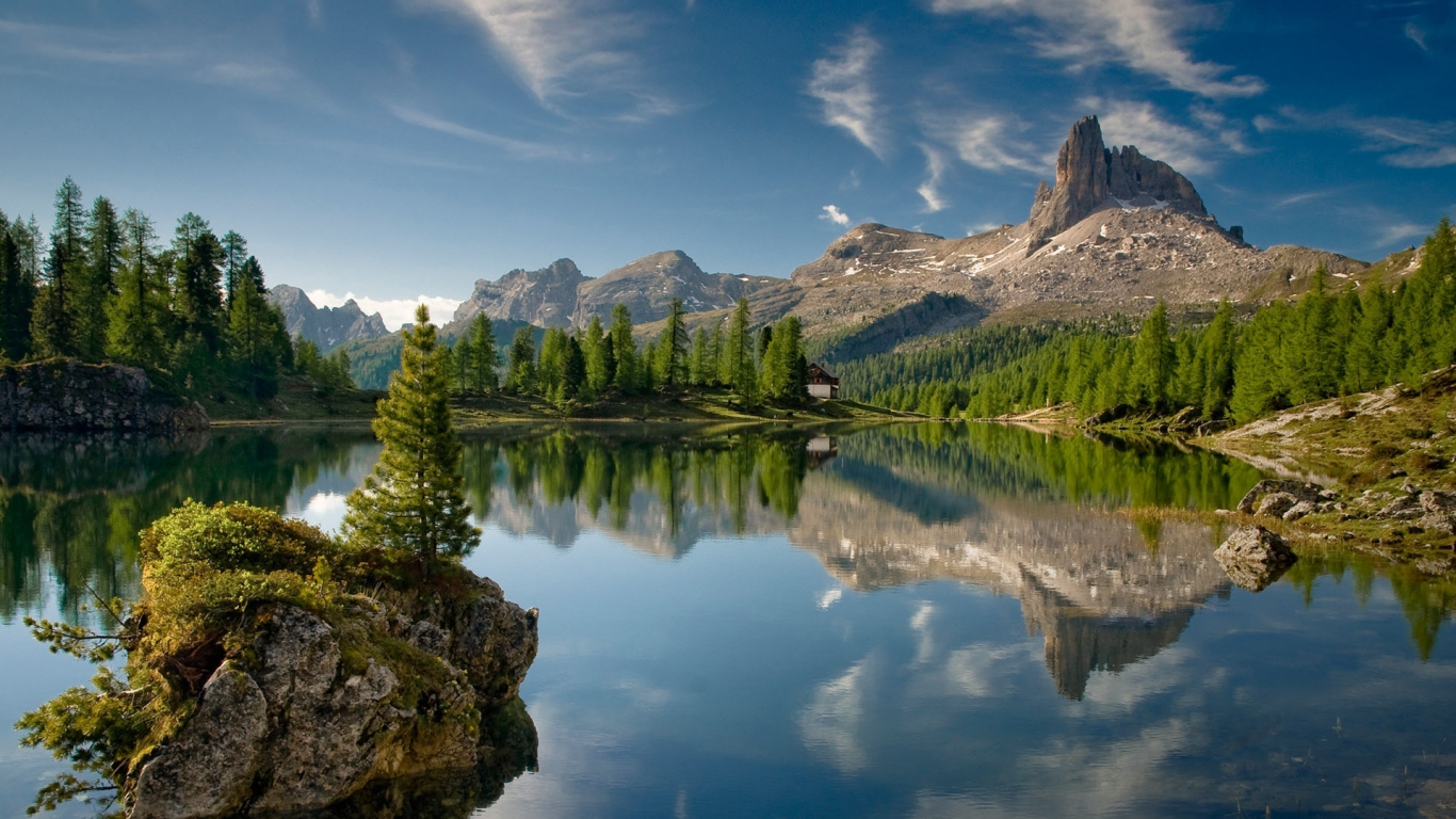 Mountain Lake and Trees for 1366 x 768 HDTV resolution