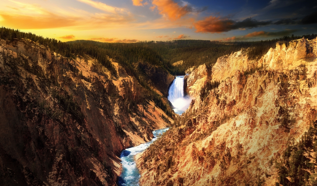 Mountain Waterfall for 1024 x 600 widescreen resolution