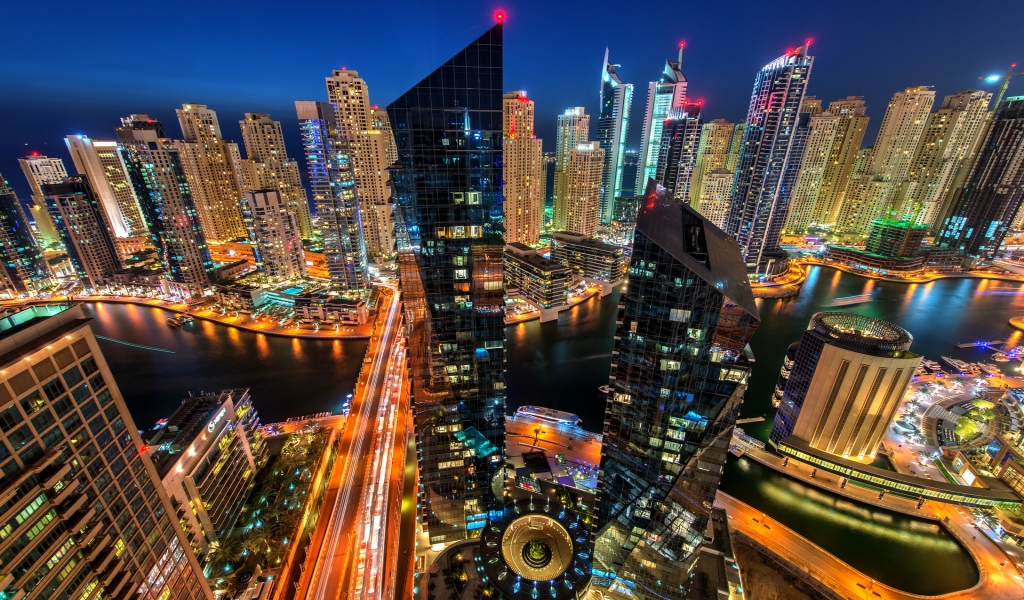Night in Dubai for 1024 x 600 widescreen resolution