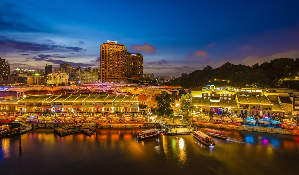 Night in Singapore for 1024 x 600 widescreen resolution