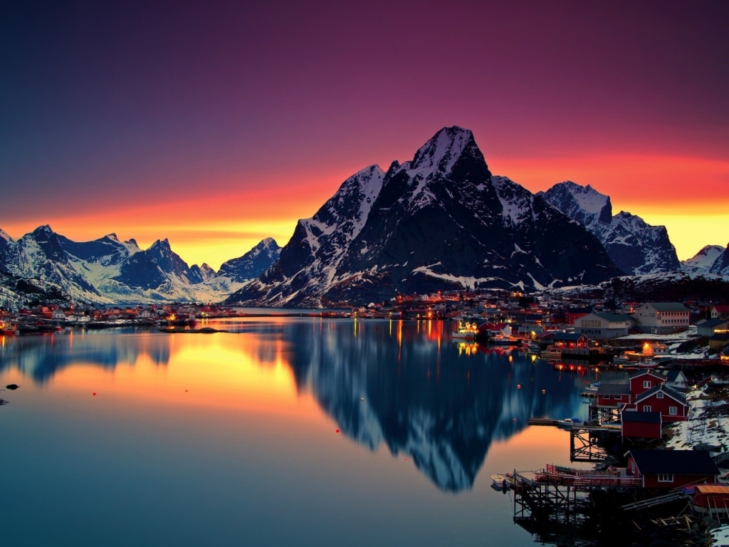 Night Lofoten Islands Norway for 1024 x 768 resolution