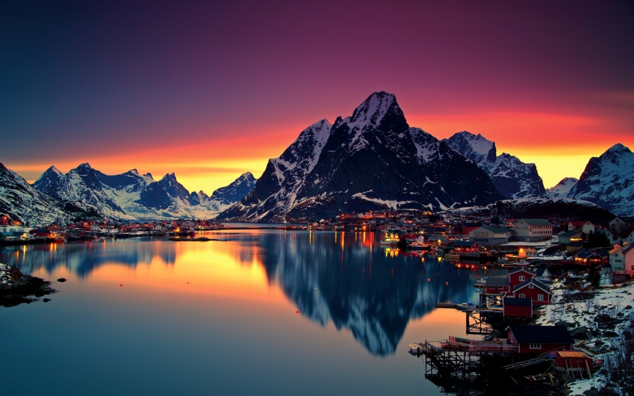 Night Lofoten Islands Norway for 1280 x 800 widescreen resolution