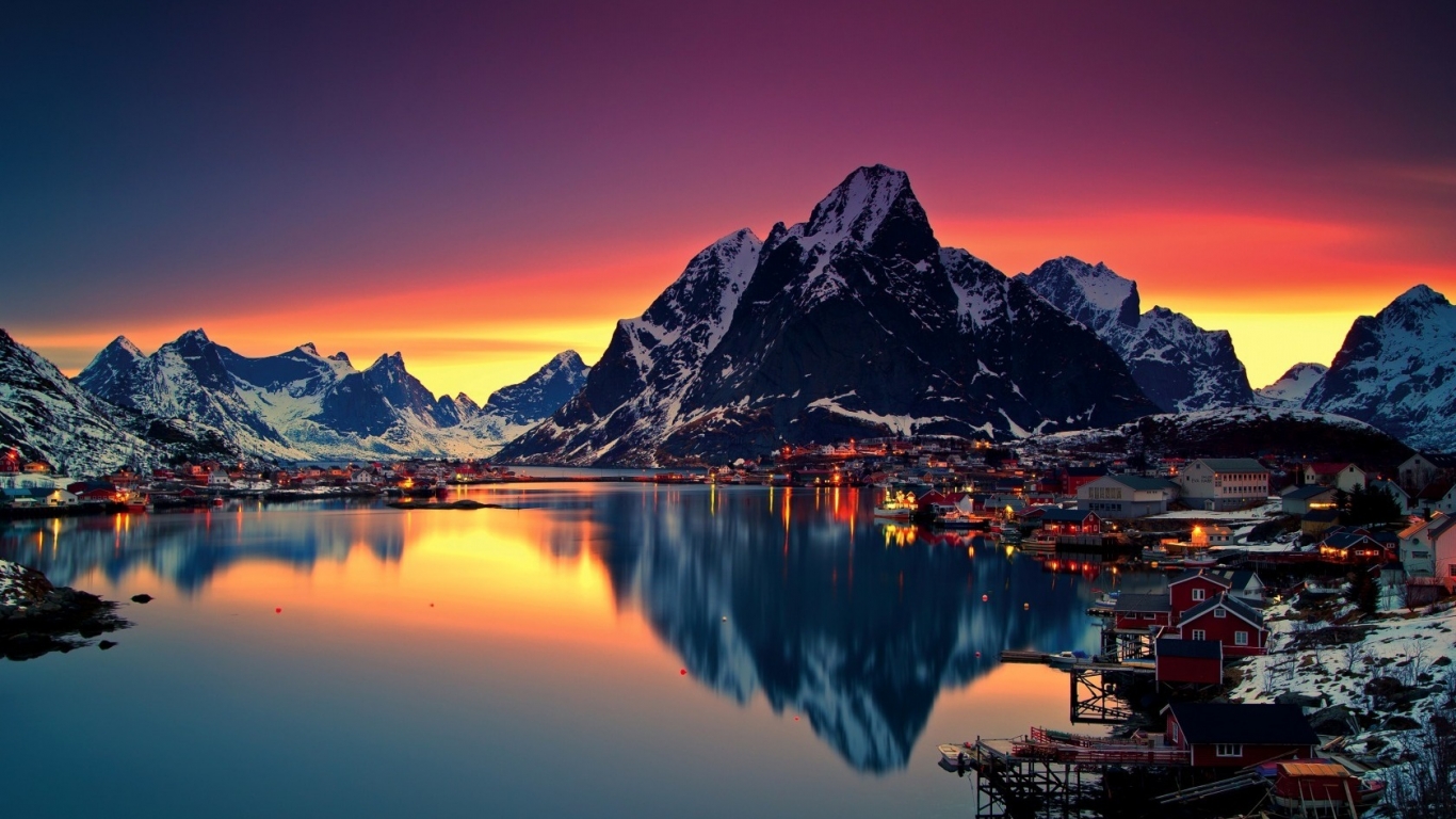 Night Lofoten Islands Norway for 1366 x 768 HDTV resolution