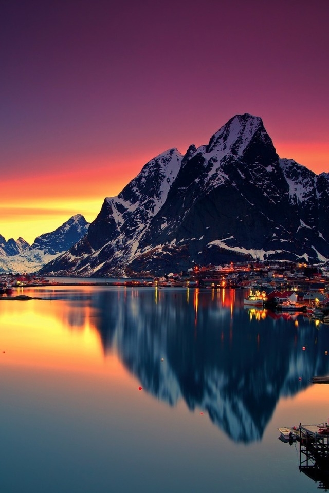 Night Lofoten Islands Norway for 640 x 960 iPhone 4 resolution