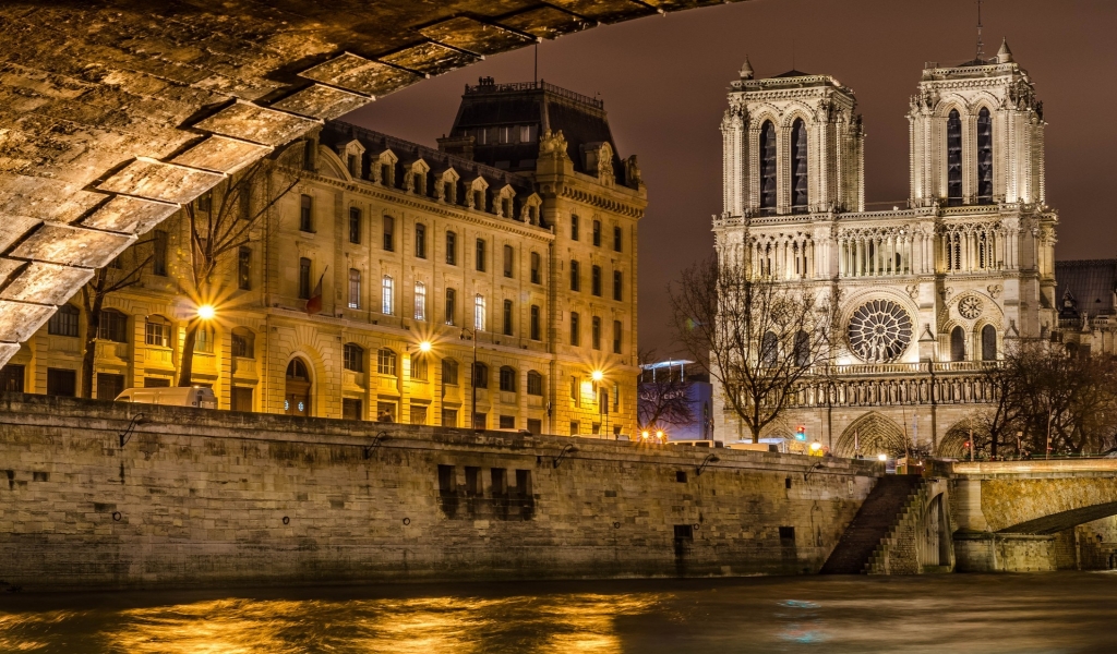 Notre Dame de Paris Front View for 1024 x 600 widescreen resolution
