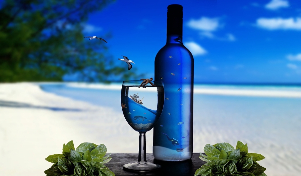 Ocean Glass Bottles for 1024 x 600 widescreen resolution
