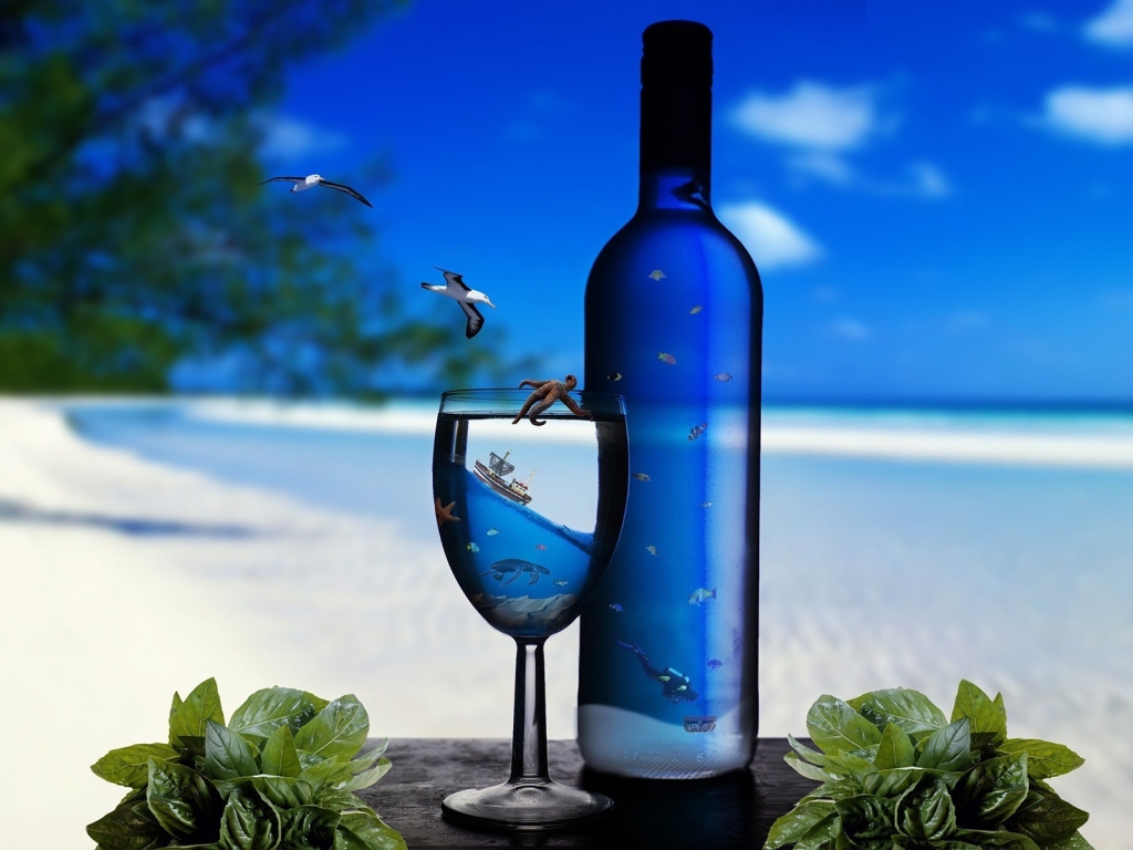 Ocean Glass Bottles for 1024 x 768 resolution