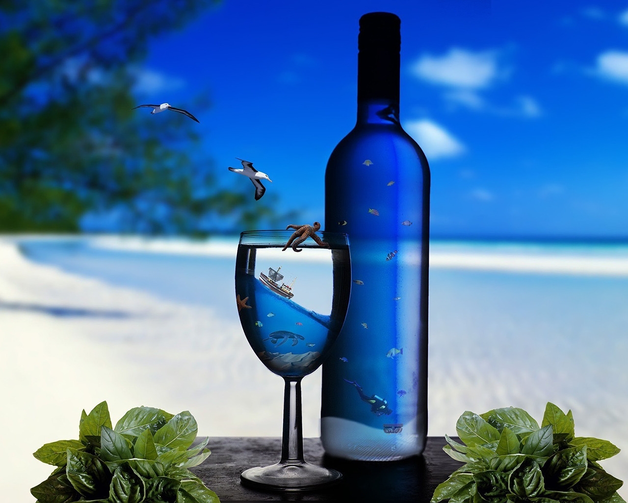 Ocean Glass Bottles for 1280 x 1024 resolution