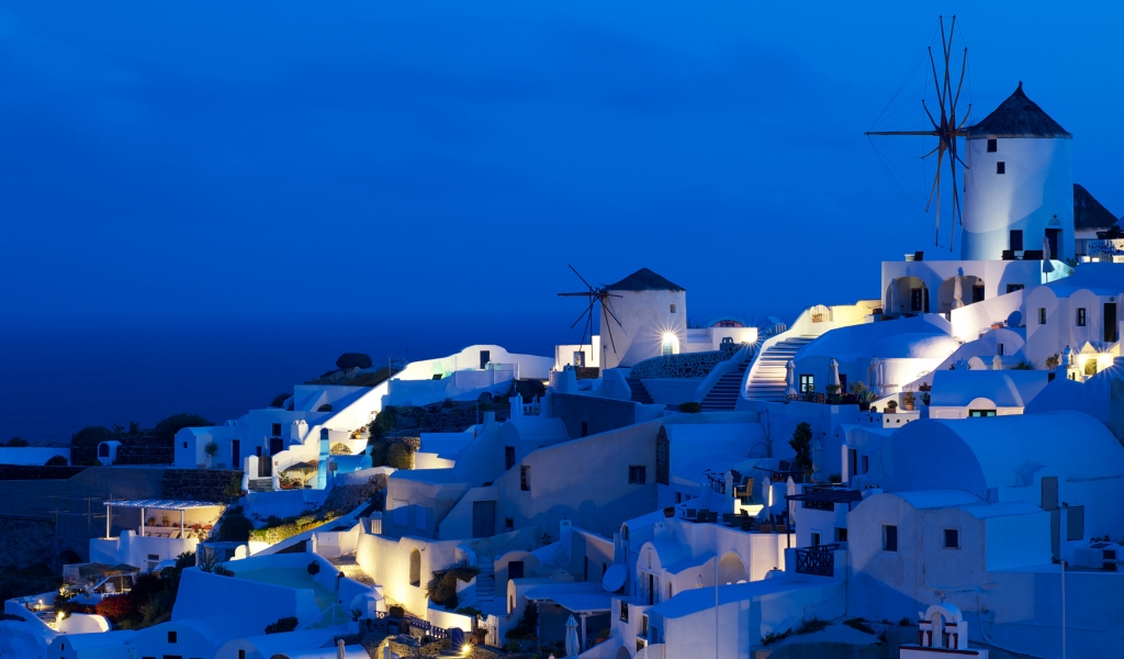 Oia Windmills for 1024 x 600 widescreen resolution