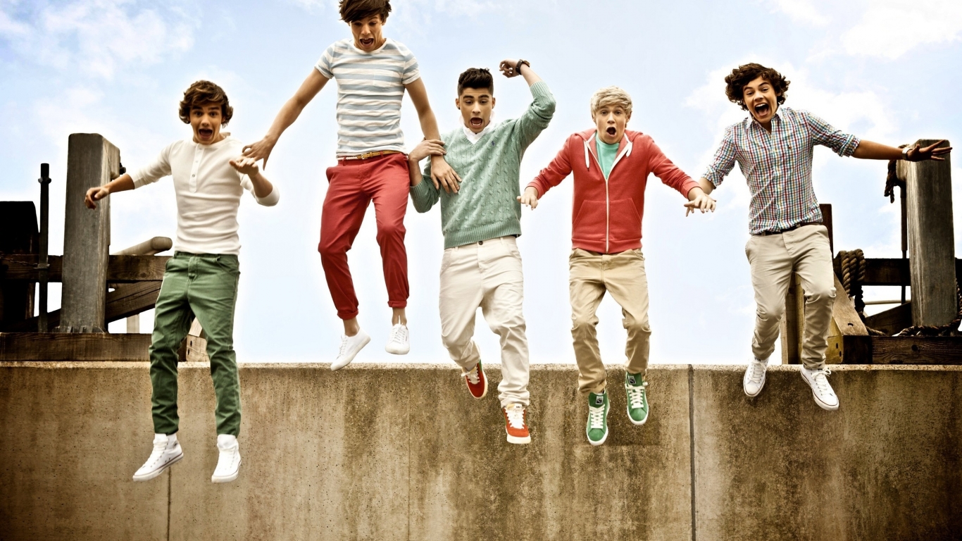 One Direction Jumping for 1366 x 768 HDTV resolution