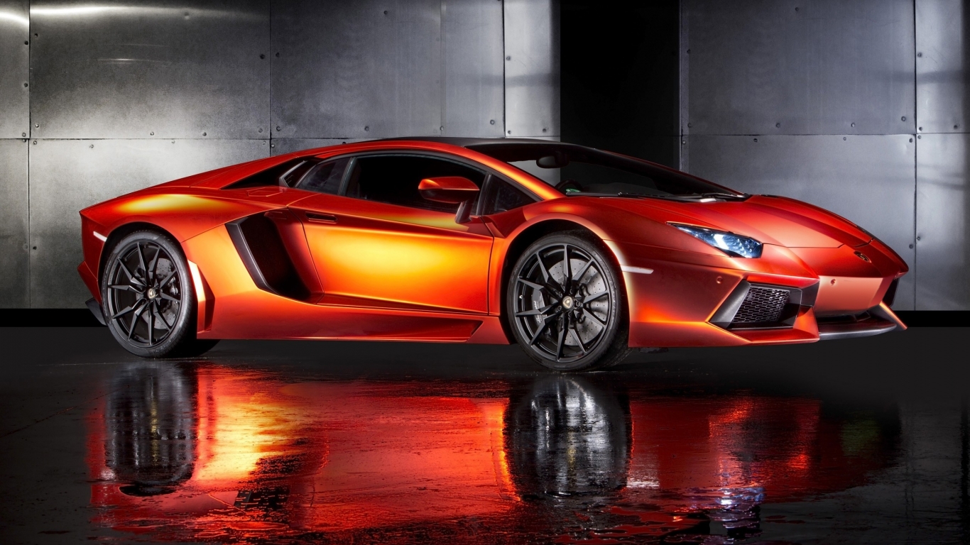Orange Lamborghini Aventador for 1366 x 768 HDTV resolution