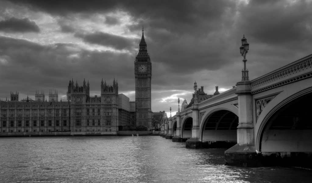 Palace of Westminster Black and White for 1024 x 600 widescreen resolution