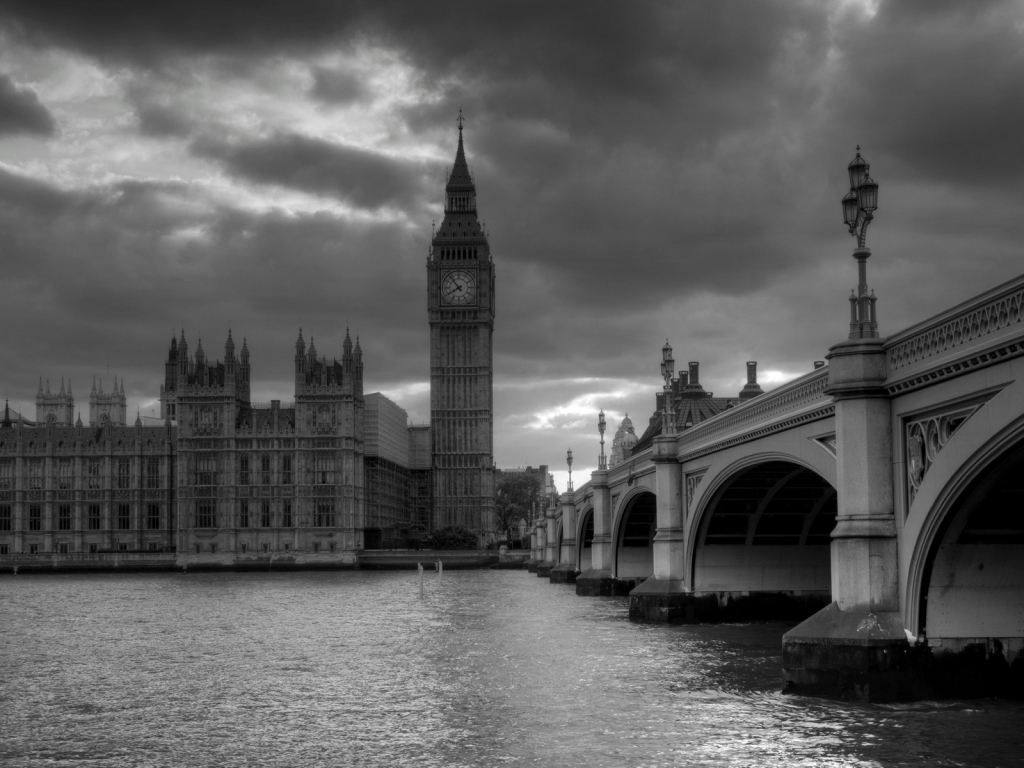 Palace of Westminster Black and White for 1024 x 768 resolution