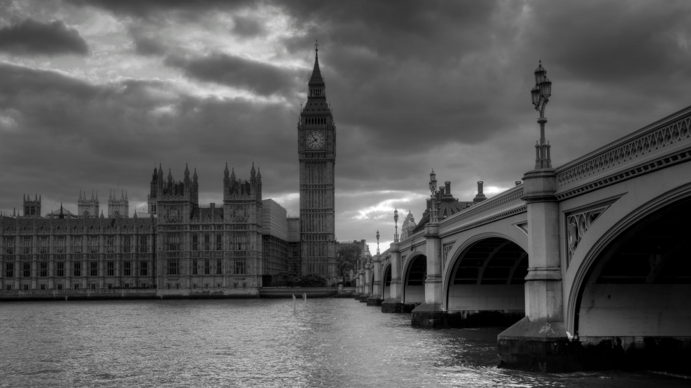 Palace of Westminster Black and White for 1366 x 768 HDTV resolution