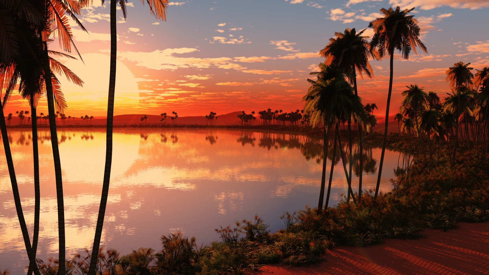 Palms Lake Sunset for 1600 x 900 HDTV resolution
