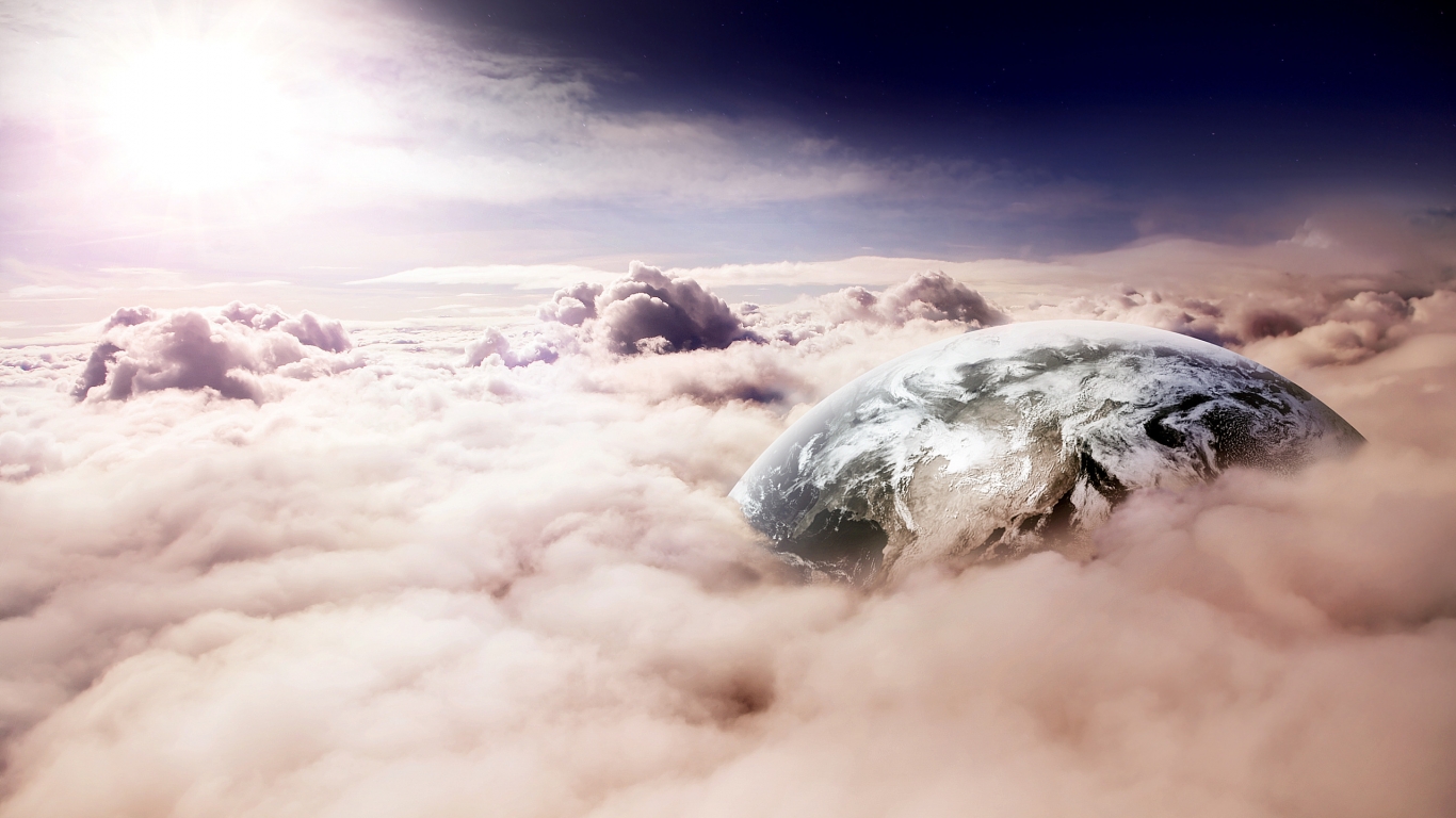 Planet between clouds for 1366 x 768 HDTV resolution