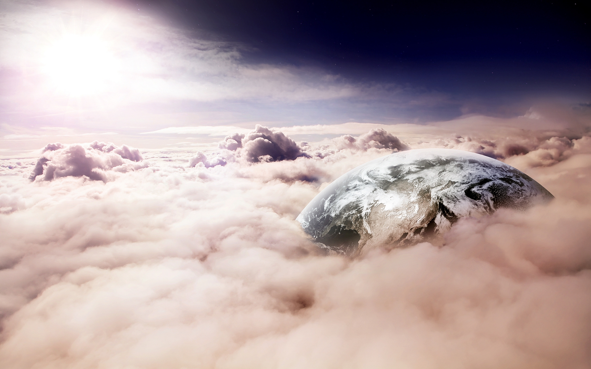 Planet between clouds for 1920 x 1200 widescreen resolution