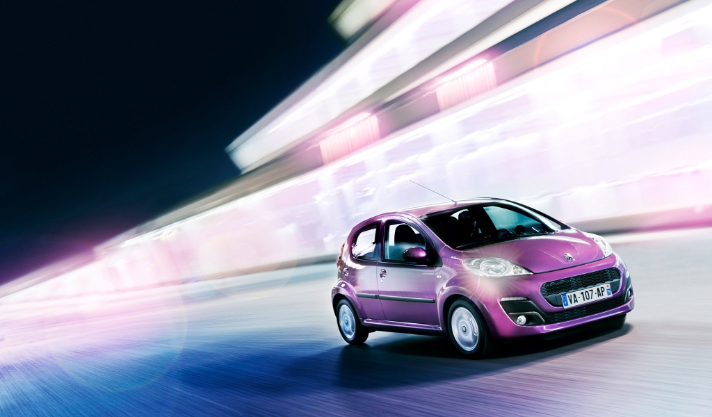 Purple Peugeot 107 for 1024 x 600 widescreen resolution