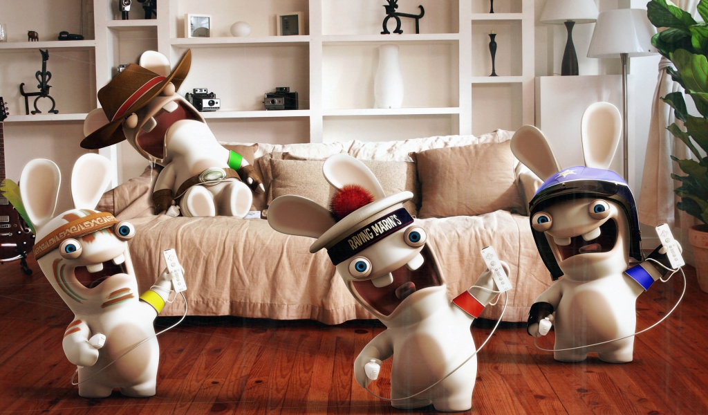 Rayman Raving Rabbids Playing Wii for 1024 x 600 widescreen resolution