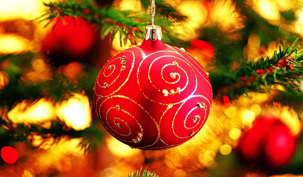 Red Christmas Ball for 1024 x 600 widescreen resolution