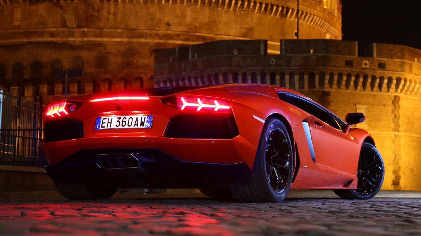 Red Lamborghini Aventador for 1366 x 768 HDTV resolution