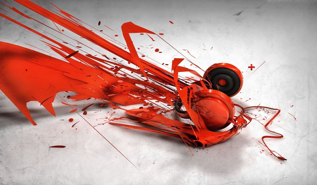 Red Music Headphones for 1024 x 600 widescreen resolution
