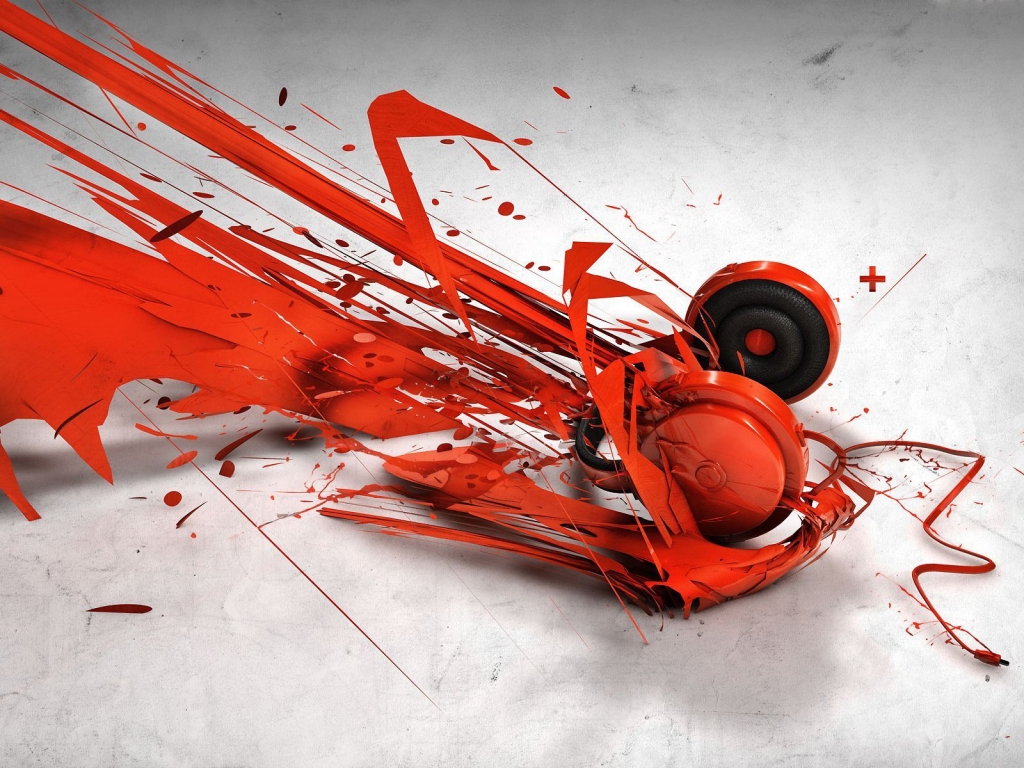Red Music Headphones for 1024 x 768 resolution