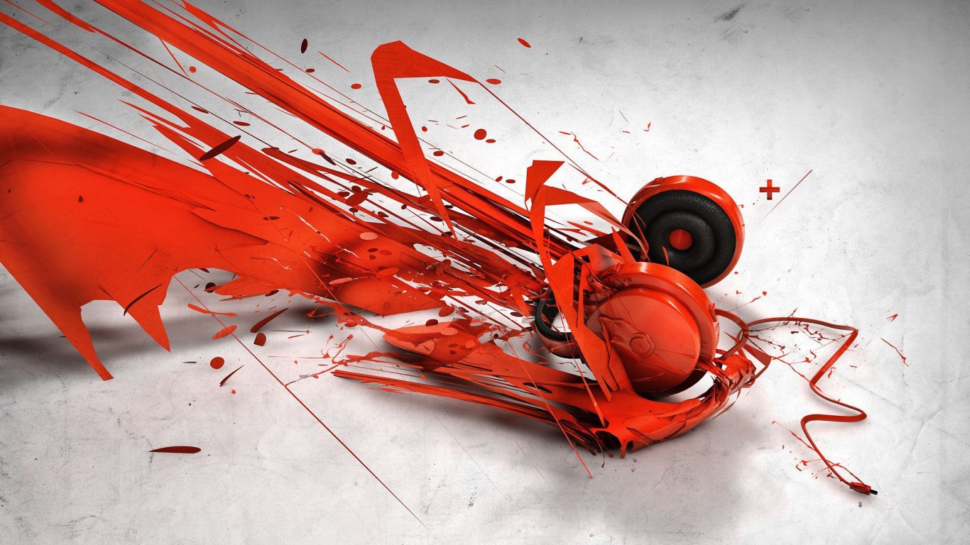 Red Music Headphones for 1366 x 768 HDTV resolution
