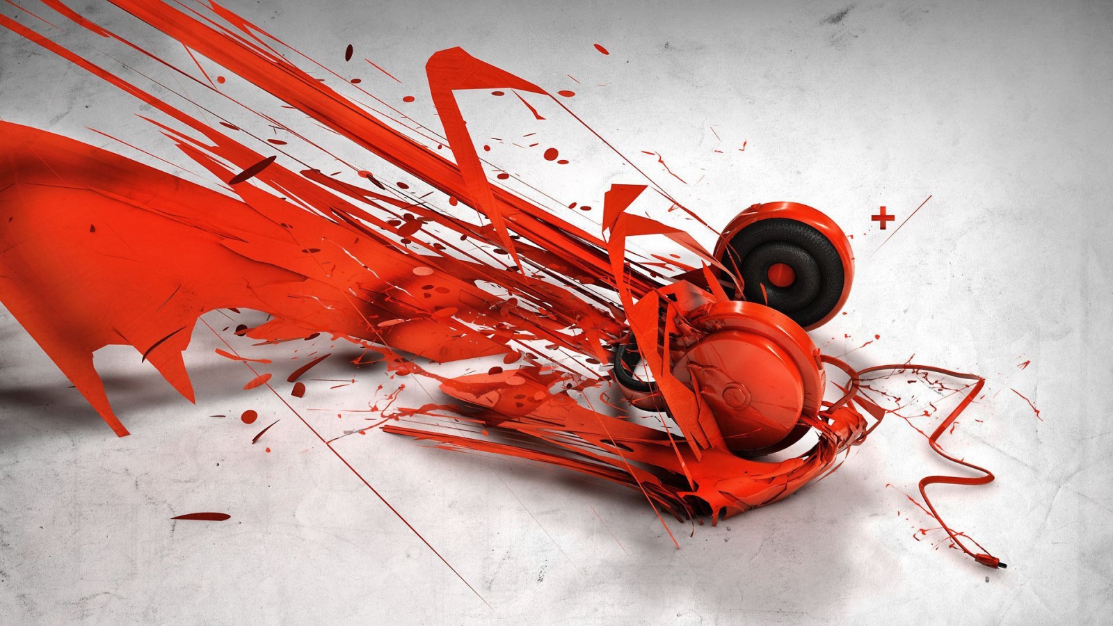 Red Music Headphones for 1600 x 900 HDTV resolution