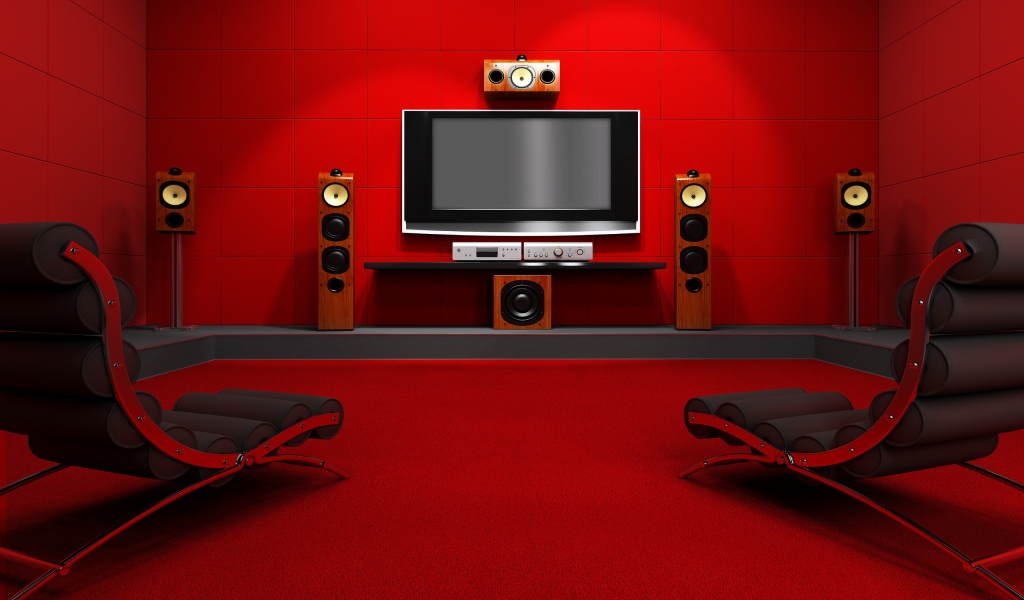 Red Room With Home Cinema for 1024 x 600 widescreen resolution