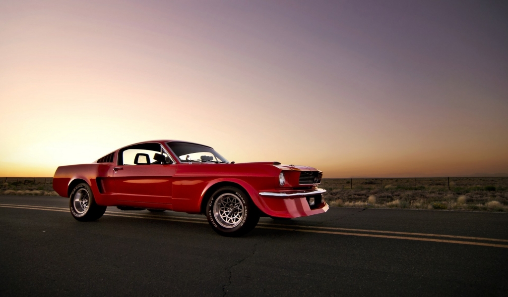 Red Vintage Ford Mustang for 1024 x 600 widescreen resolution