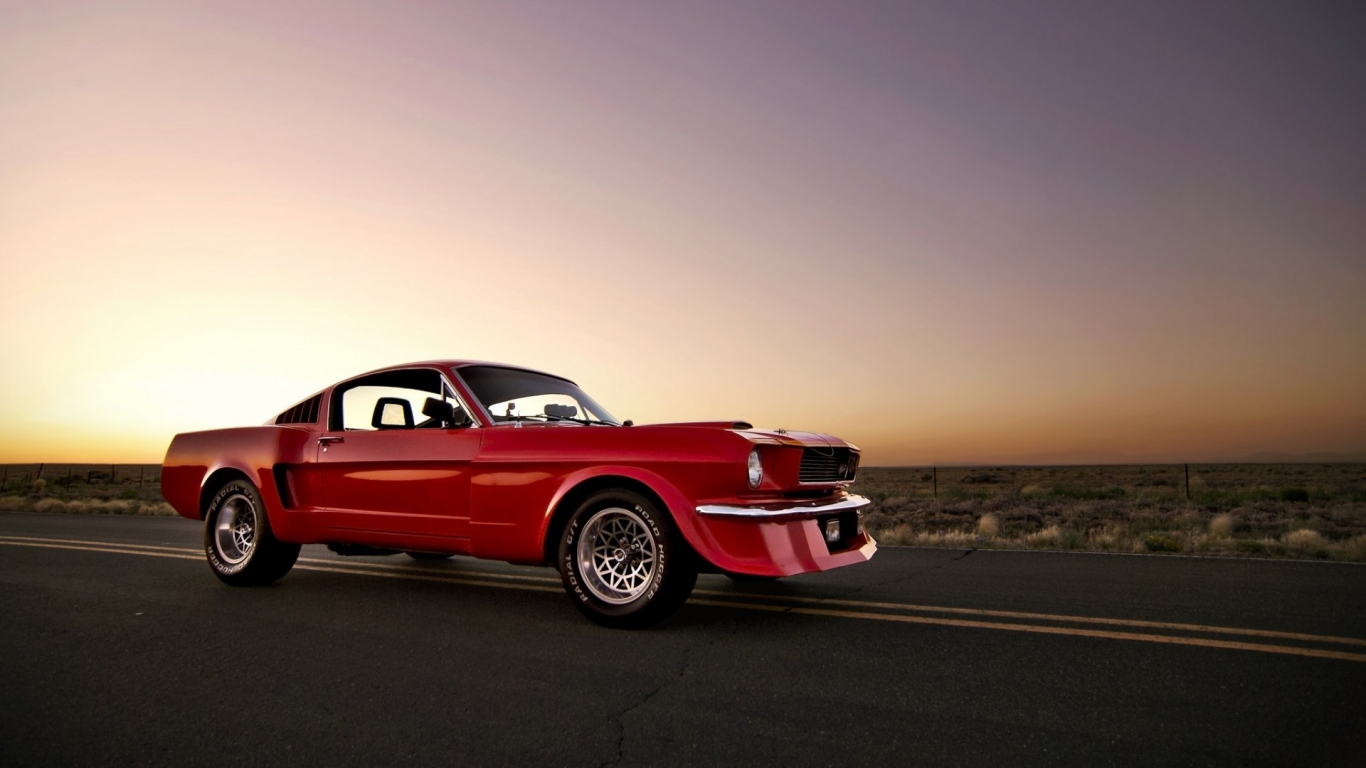 Red Vintage Ford Mustang for 1366 x 768 HDTV resolution