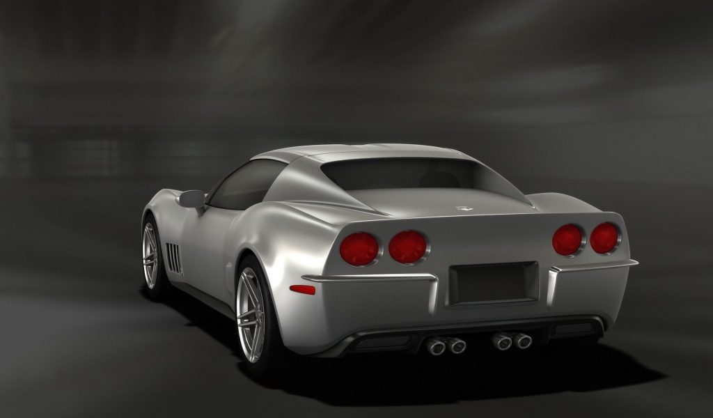 Retro Corvette Stingray Silver Rear Angle 2009 for 1024 x 600 widescreen resolution