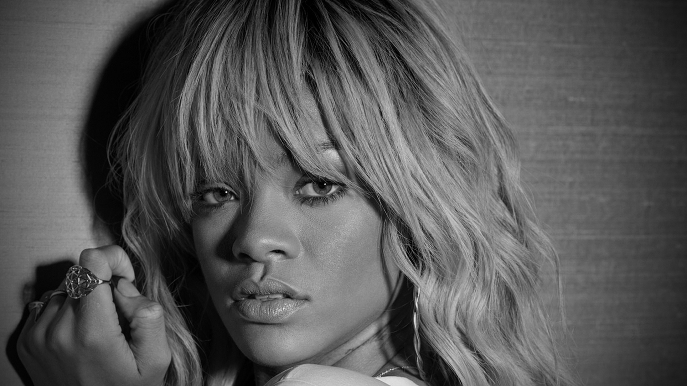 Rihanna Black and White for 1366 x 768 HDTV resolution