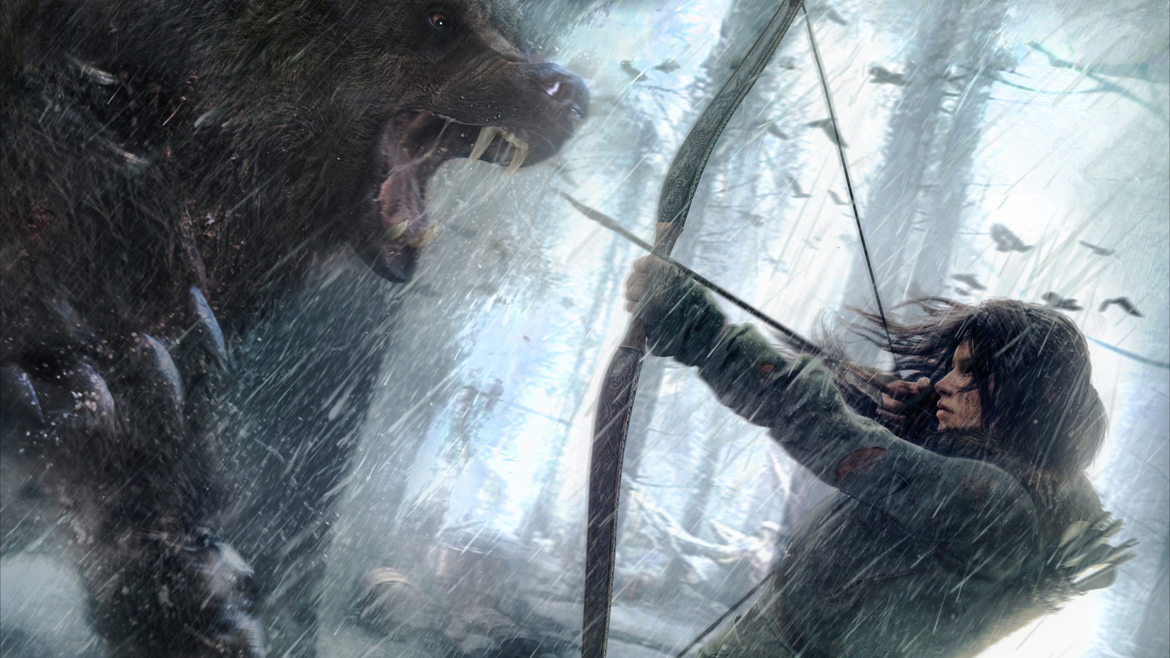 Rise of the Tomb Raider Lara Croft Fighting Bear Art for 3840 x 2160 Ultra HD resolution