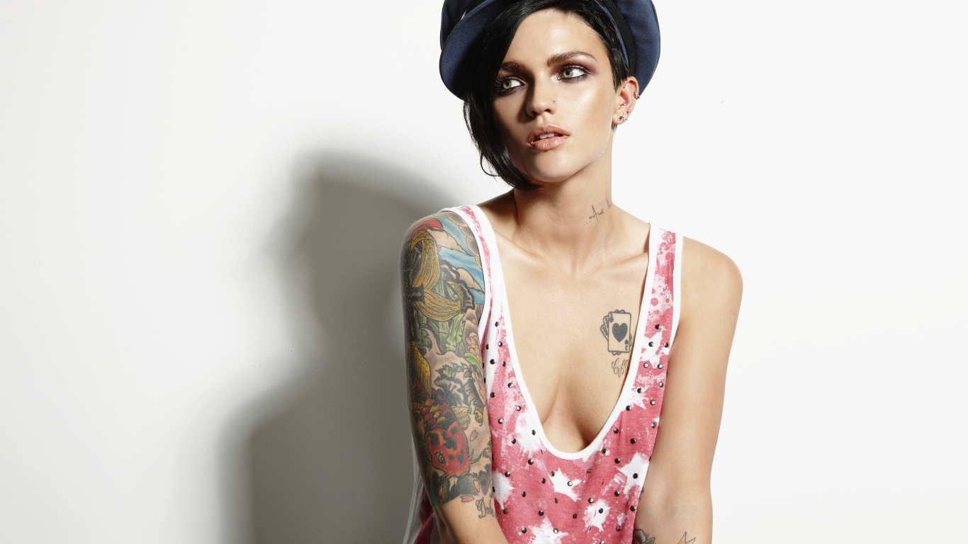 Ruby Rose Arm Tattoos for 1366 x 768 HDTV resolution