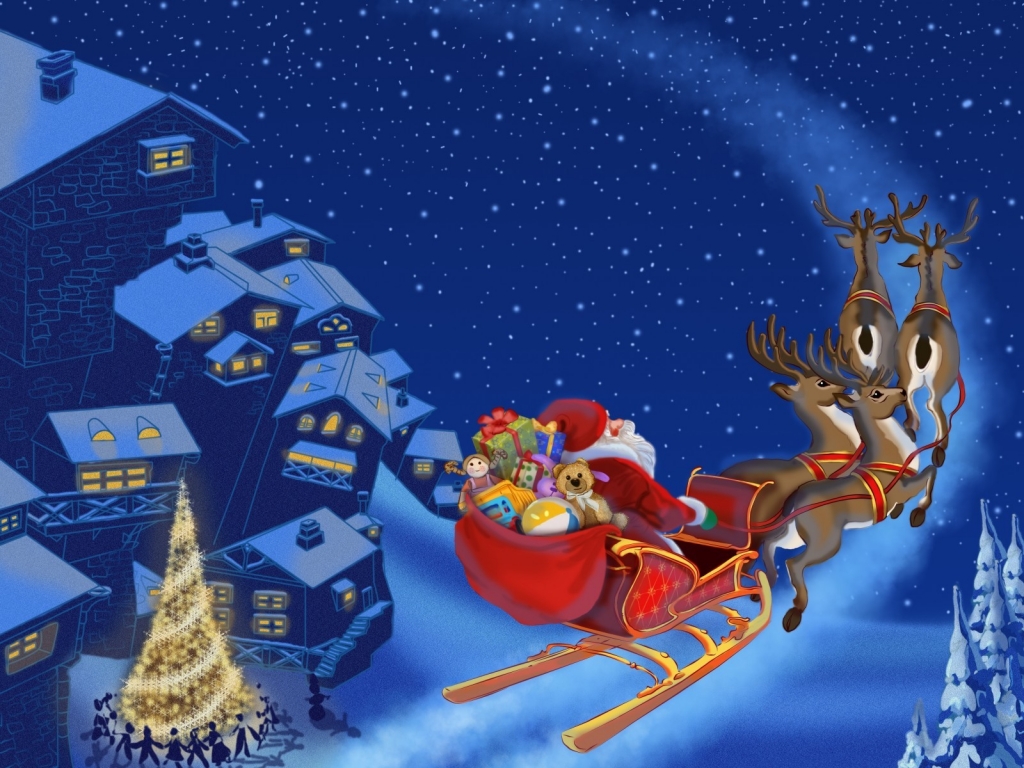 Santa Clause Flying for 1024 x 768 resolution