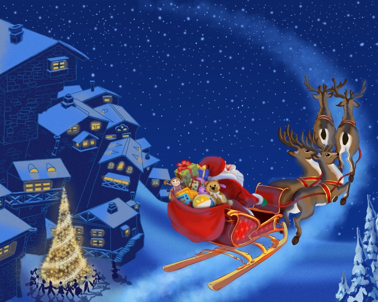 Santa Clause Flying for 1280 x 1024 resolution
