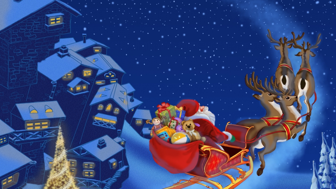 Santa Clause Flying for 1366 x 768 HDTV resolution