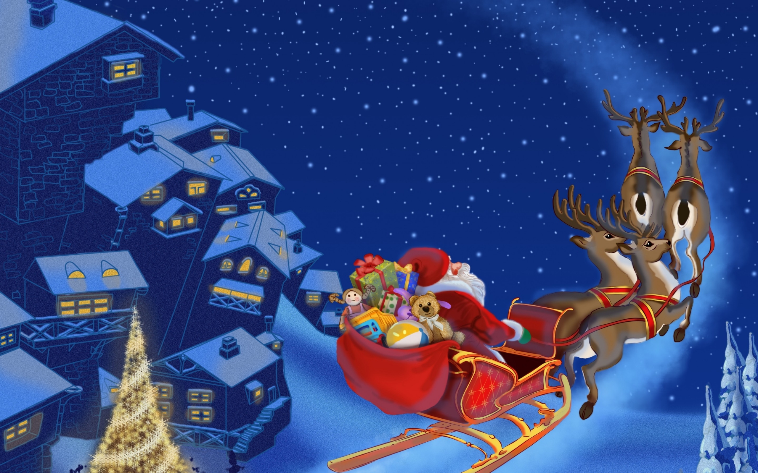 Santa Clause Flying for 2560 x 1600 widescreen resolution
