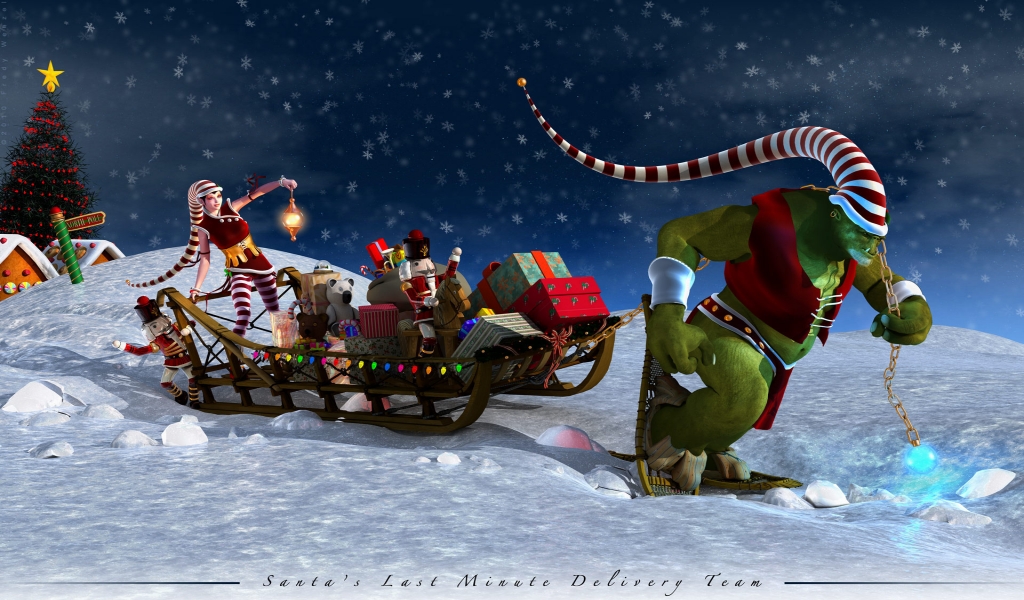 Santa Last Minute Delivery for 1024 x 600 widescreen resolution