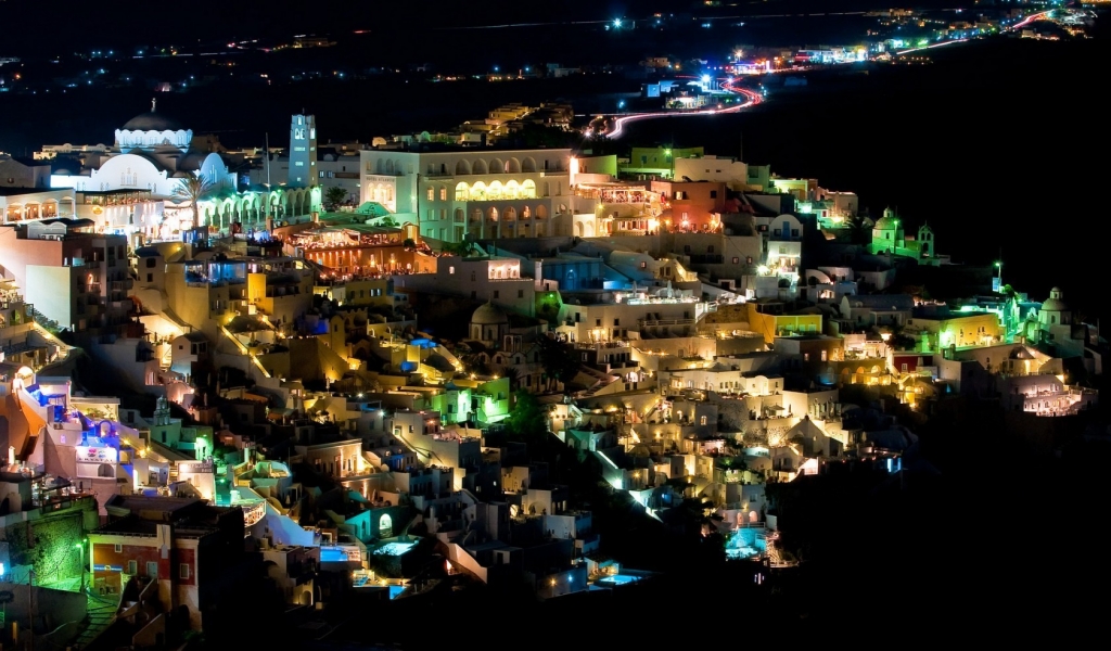 Santorini Night View for 1024 x 600 widescreen resolution
