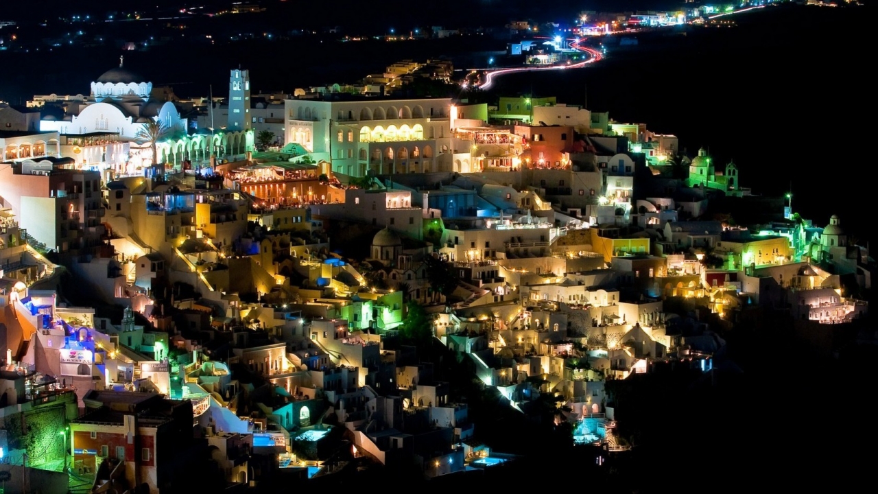 Santorini Night View for 1280 x 720 HDTV 720p resolution