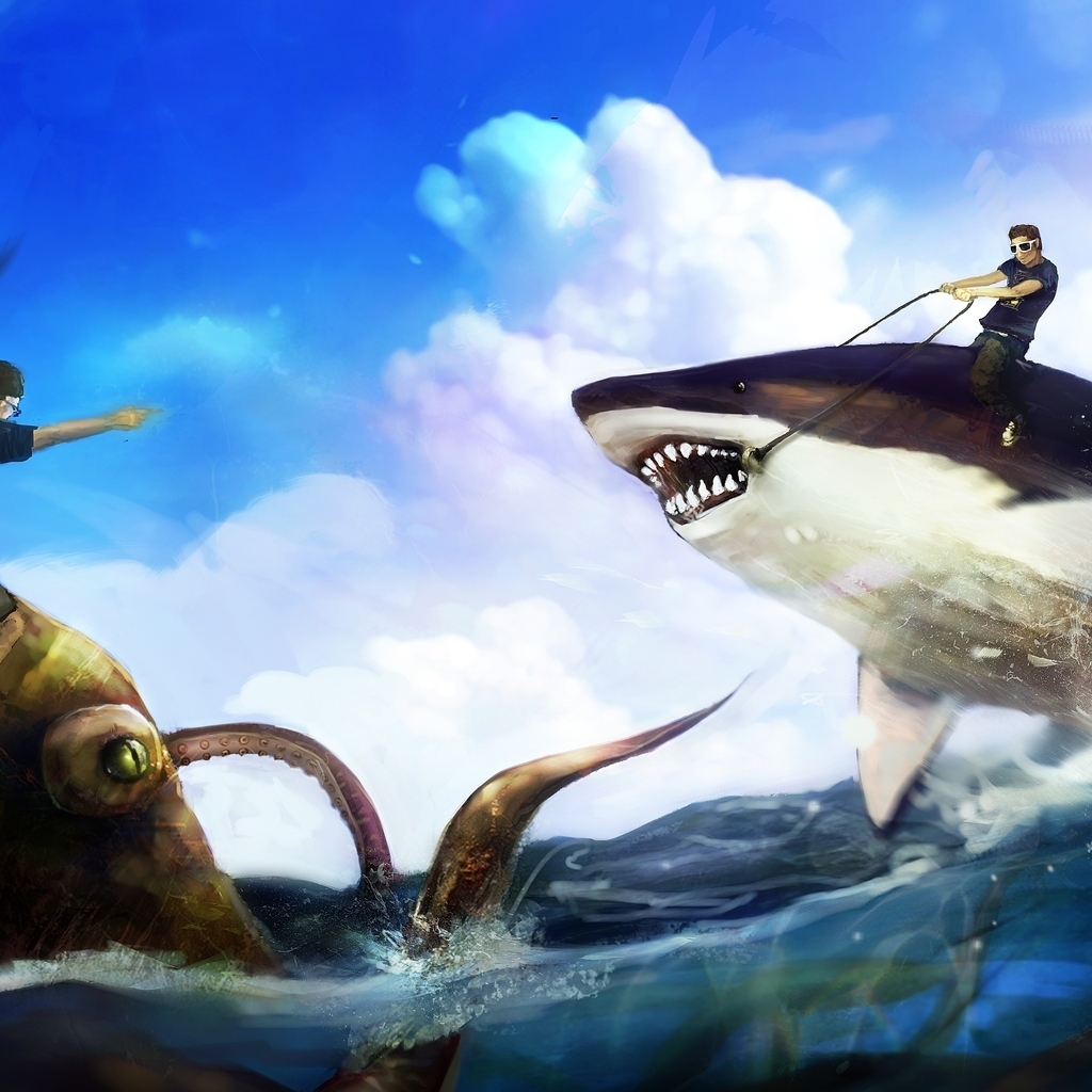 Shark Fight for 1024 x 1024 iPad resolution