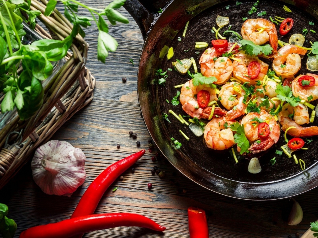 Shrimp with Pepper Chili Garlic Herbs for 1024 x 768 resolution