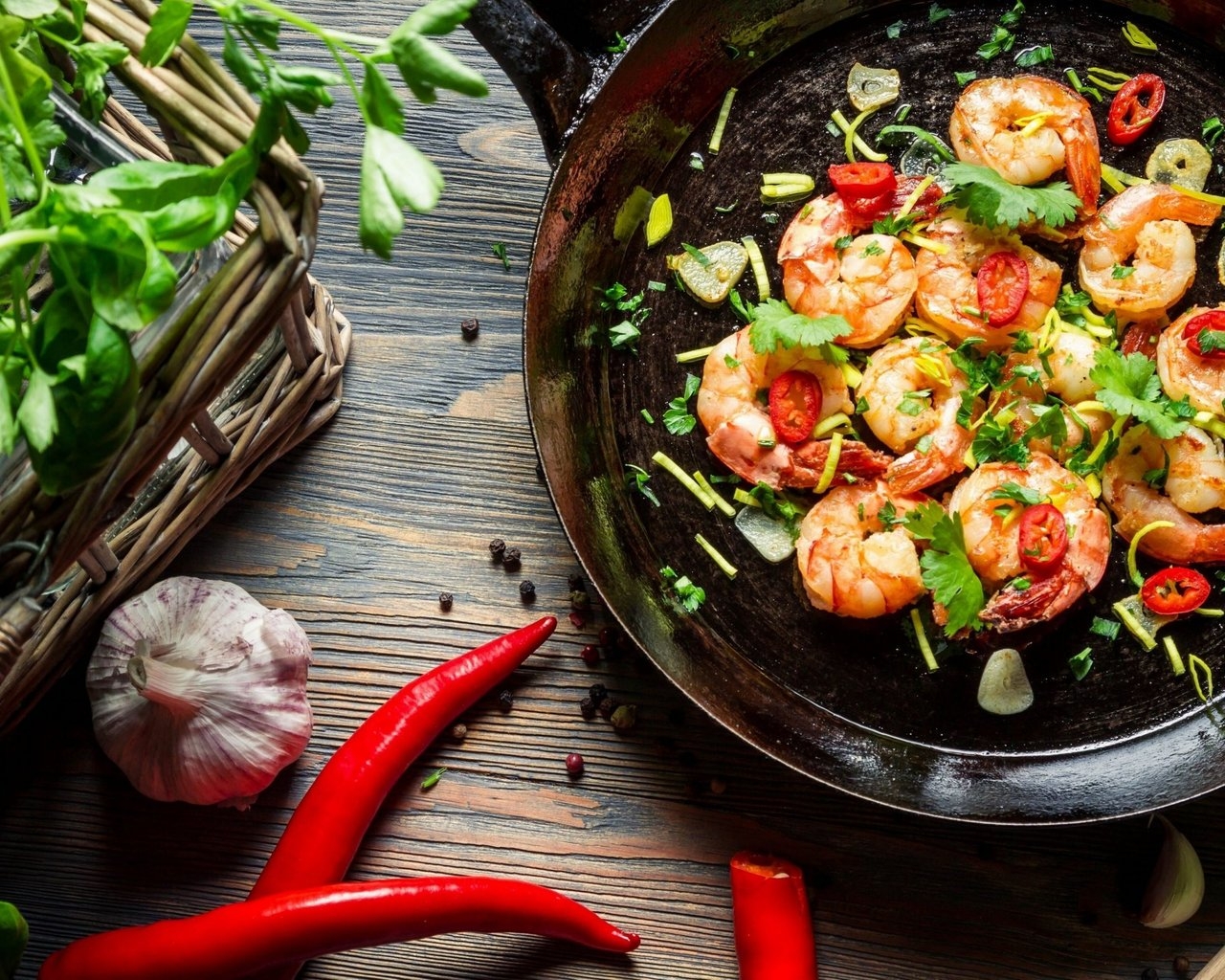 Shrimp with Pepper Chili Garlic Herbs for 1280 x 1024 resolution